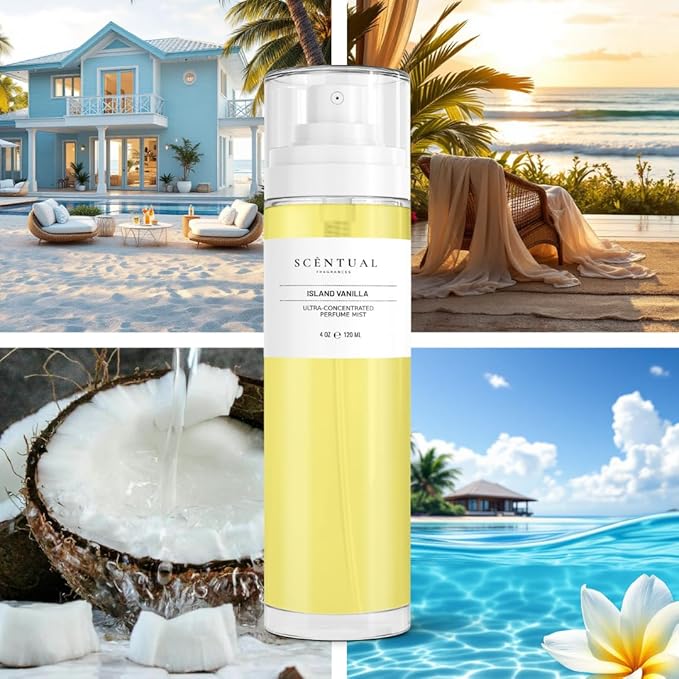 Ultra-Concentrated Hair & Body Perfume Mist, Long Lasting Women's Fragrance, Gourmand Perfumes for Women, Vegan and Cruelty Free (Island Vanilla)