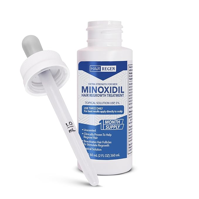Liquid Minoxidil Men 5% Percent - Extra Strength Advanced Topical Solution for Regrowth Serum Drops - Clinically Proven Growth Treatment for Hims Hair Loss 1 Pack as 1 Month Supply Kit