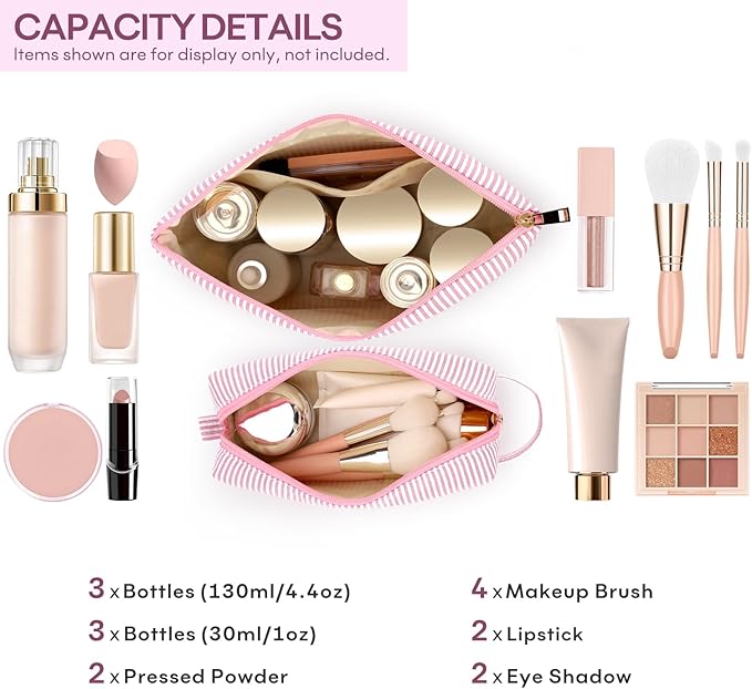 2 PCS Initial Makeup Bags for Women: Cosmetic Bag for Travel Toiletry - Birthday Gifts for 11 12 13 14 15 16 17 18 Years Old Girl Graduation Teacher Gift- Teen Girl Gifts Trendy Stuff - Light Pink K