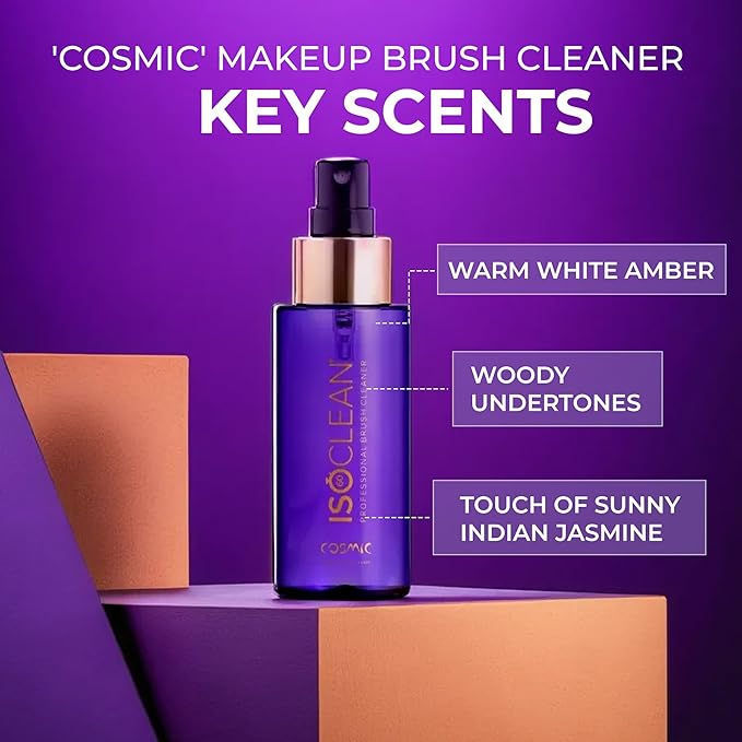 ISOCLEAN Professional Brush Cleaner 3 fl oz - Cosmic - Makeup Brush Cleaner for Cosmetic Tools, Cleans Bristles, Scented No-Rinse Formula Dries in 60 Seconds, Vegan, Not Tested on Animals, Spray Top
