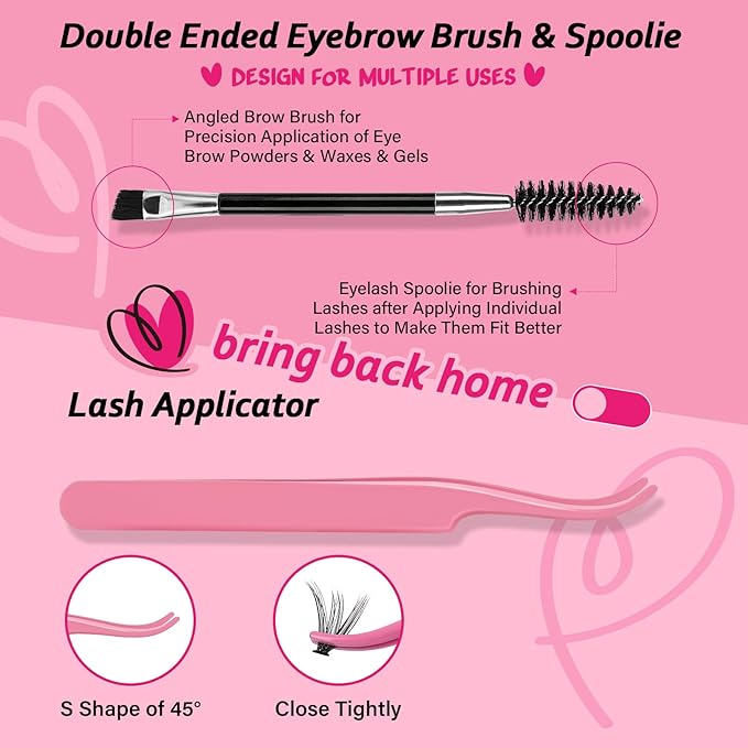 Lash Clusters Kit 280pcs Lash Clusters D Curl Eyelash Extension Kit Individual Lashes with Lash Bond and Seal Lash Remover Lash Applicator Easy to Apply at Home(40D+50D-9-16mix Kit)