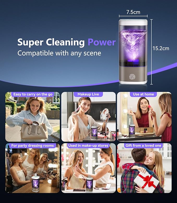 3.0 Upgrade Make Up Brush Cleaner Cosmetic【Industry NO.1-12x Cleaning Power】【SGS Certified - 0 Dust】 MakeupBrushes Cleaner Suitable for all Brush，Circuit Upgrade Make Up Brush Cleaner GRAY