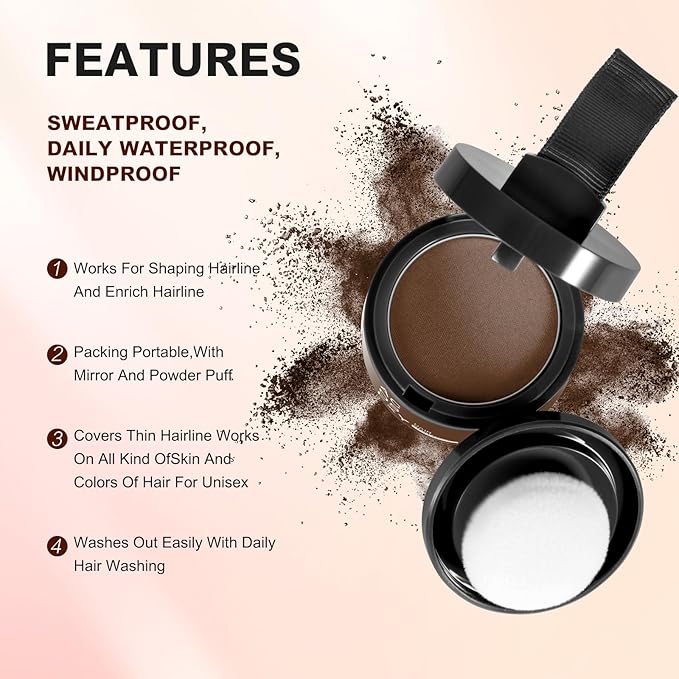 Root Touch Up Powder, Hairline Shadow Concealer for Women's Eyebrows and Men's Beard Lines, Covers Bald Spots (Medium Brown)
