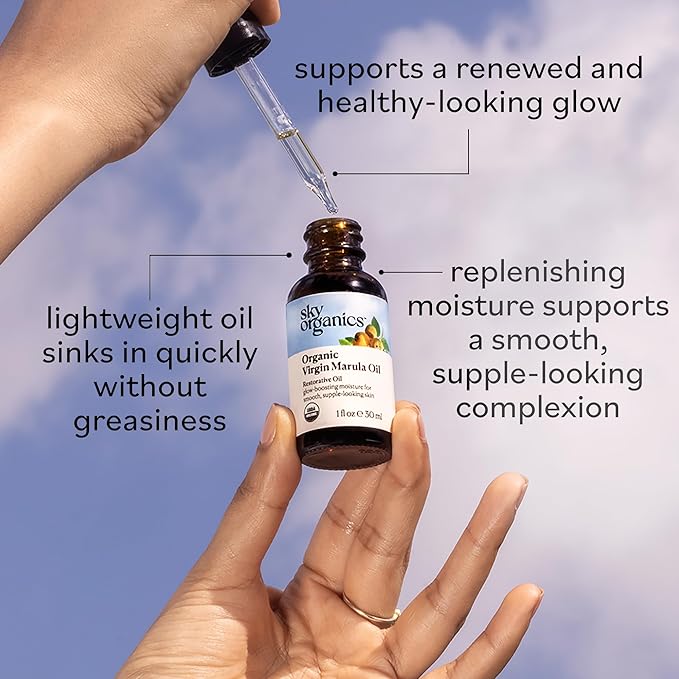 Sky Organics Organic Marula Oil for Face 100% Pure & Cold-Pressed USDA Certified Organic to Replenish, Balance & Boost Glow, 1 fl. Oz