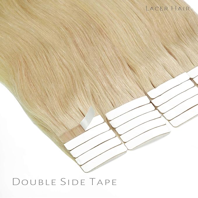 Lacer 22 Inch Hair Extensions Tape in Remy Human Hair Natural Platinum Blonde Color PU Skin Weft Double Side Real Human Hair Tape in Hair Extemsions 50g 20pcs/set