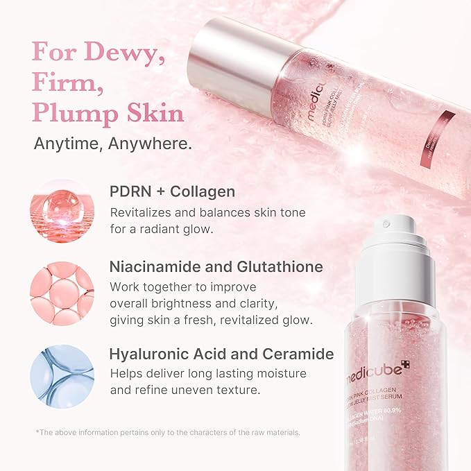 medicube Pink PDRN Collagen Glow Jelly Mist Serum | Dual-Texture Mist Serum with Niacinamide, Glutathione, Ceramide & Hyaluronic Acid | Lightweight for Deep Hydration, Radiance & Plump-Looking Skin