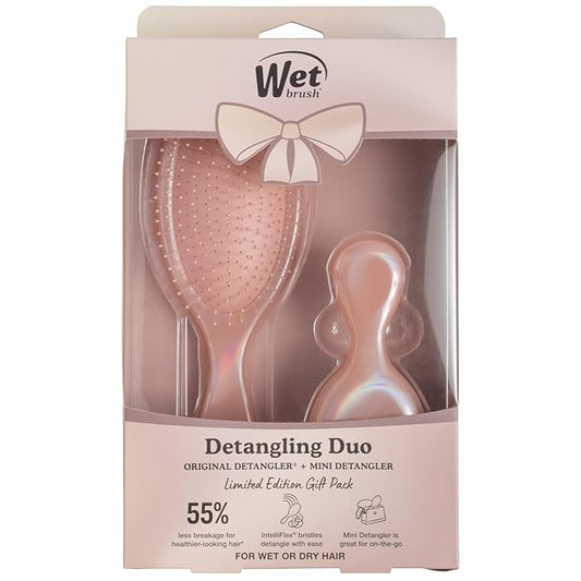 Wet Brush Original Detangler & Mini Hair Brush Gift Pack, Bronze (Iridescence Icon) - IntelliFlex Bristles - Detangling Brush Glides Through Tangles For All Hair Types (Wet & Dry), Limited Edition