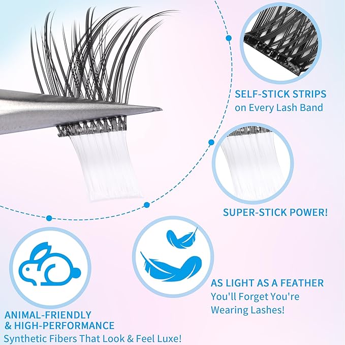 Self Adhesive Eyelashes No Glue Self Adhesive Lash Clusters Pre Glued Eyelashes Clusters Natural Wispy Glueless Eyelash Extensions Reusable DIY Lash Extensions (110Pcs, 10mm-16mm)