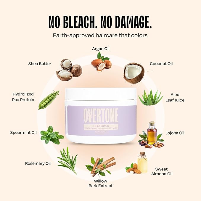 Overtone Semi Permanent Hair Color Conditioner, Lilac Lotus, 8 oz, Nourishing, Damage-Free, Color Depositing Mask for All Hair Types with Shea Butter & Coconut Oil, Vegan & Cruelty-Free