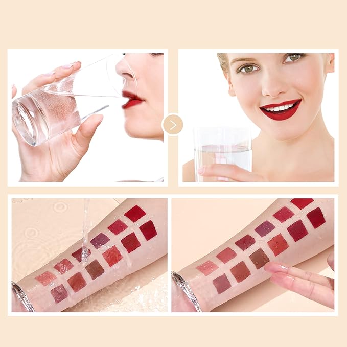 Matte Liquid Lipstick Set - 12 Pcs Long Lasting & Waterproof Lipstick Kit, Non Transfer Lip Stain with Nude, Dark Red | Full Coverage Lip Gloss Makeup Set for Women