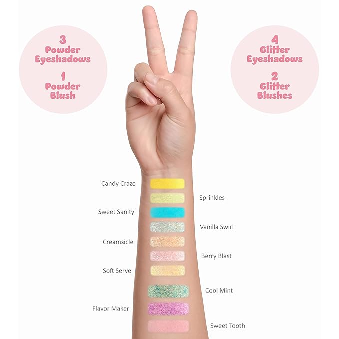Cool Glisten & Glitter Makeup Palette 10 Color Eyeshadow & Blush Makeup Novelty Beauty Set, Fold Out Compact with Mirror, Cute Gifts - Washable, Non-Toxic