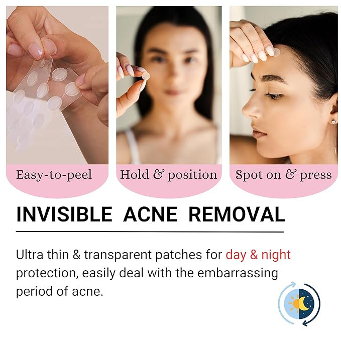 Overnight Hydrocolloid Miracle Patch, Invisible Pimple Patches Zit Stickers for Face & Body, Fast-Acting Acne Treatment with Salicylic Acid & Tea Tree Oil, Waterproof, Hypoallergenic, 96 Pcs, 3 Sizes.