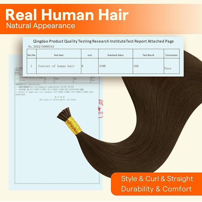 Full Shine Itip Human Hair Extensions 22 Inch Long Straight Natural Remy Hair Color 4 Medium Brown 40 Grams Invisible Cold Fusion Extensions add Length