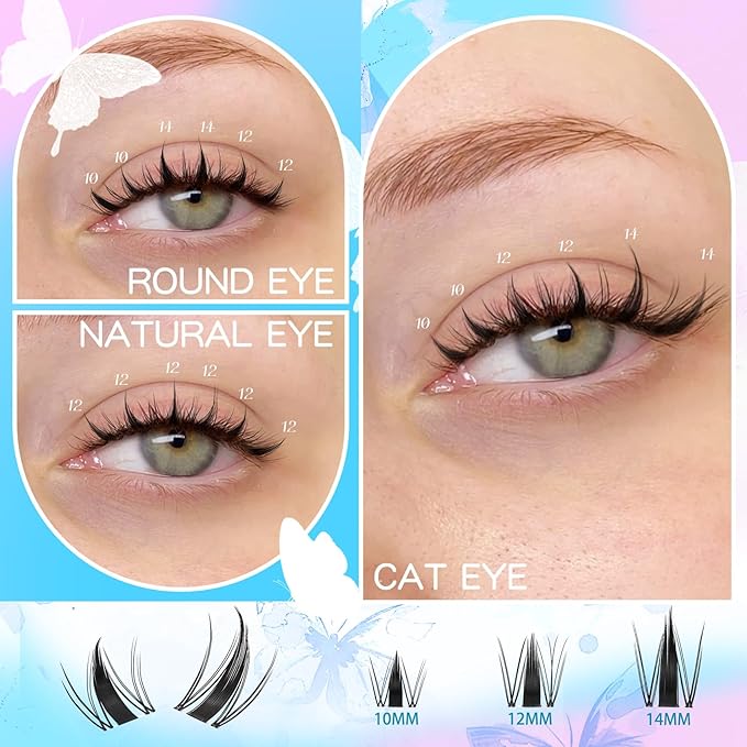 Fairy Manga Lash Clusters 10-14mm C Curl Spike Eyelash Clusters Lashes Extension Fairy Lash Clusters Lashes Cluster with Invisiable Band (Fairy)