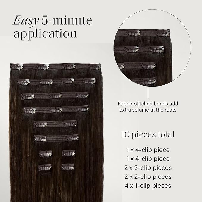 Luxy 100% Remy Human Hair, Classic 160g Clip-In Hair Extensions - 10 Wefts Multi-Dimensional Color for Natural Blending, Adds Volume & Length, Easy Apply & Remove 20" Dimensional Rooted Honey Espresso