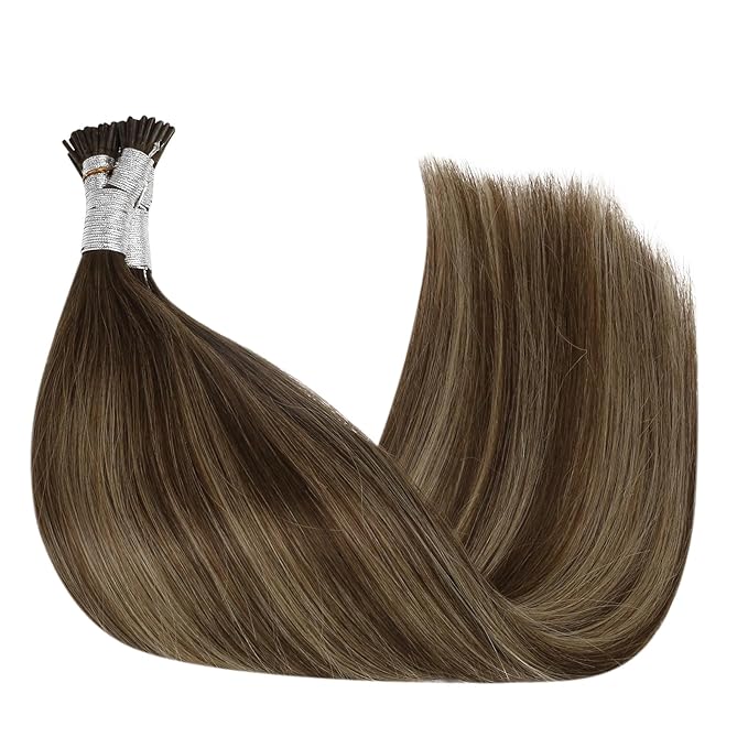 Full Shine Itip Human Hair Extensions 18 Inch 40 Grams Medium Brown to Honey Blonde and Brown I Tip Hair Extensions Real Human Hair Soft Hair Cold Fusion Extensions