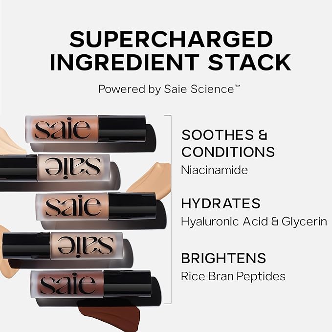 Saie Slip Tint Radiant Cream Concealer & All-Over Face Makeup - Concealer for Dark Circles, Redness & Blemishes - Lightweight Makeup Made with Hydrating Hyaluronic Acid - Shade 19 (0.17 oz)
