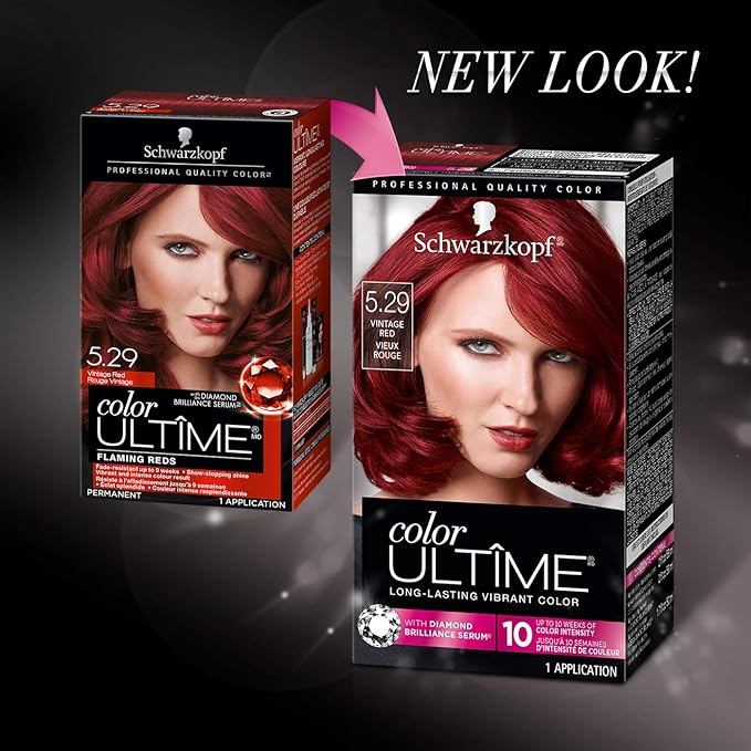 Schwarzkopf Color Ultime 5.29 Vintage Red Hair Dye, Permanent Intense Black with Diamond Brilliance, Fade-Resistant, Covers Grays, All Hair Textures