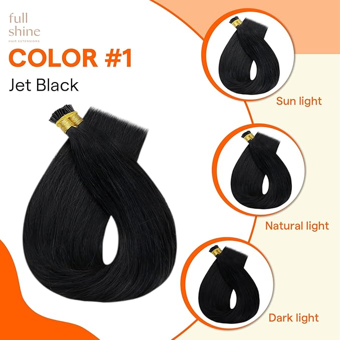 Full Shine Itip Human Hair Extensions 24 Inch Color 1 Jet Black I Tip Hair Extensions Real Human Hair Long Straight Remy Hair add Length 40 Grams Prebonded Cold Fusion Extensions