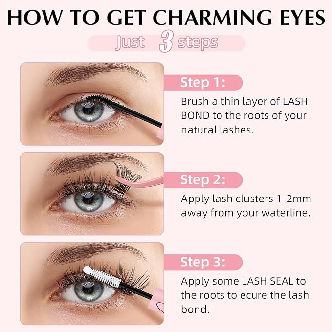 Lash Bond and Seal 10ML Waterproof Lash Cluster Glue Lash Seal 2-in-1 Lash Glue for Eyelash Clusters Long-Lasting for DIY Lash Extensions at Home(Black Bond and Clear Seal,10ML)