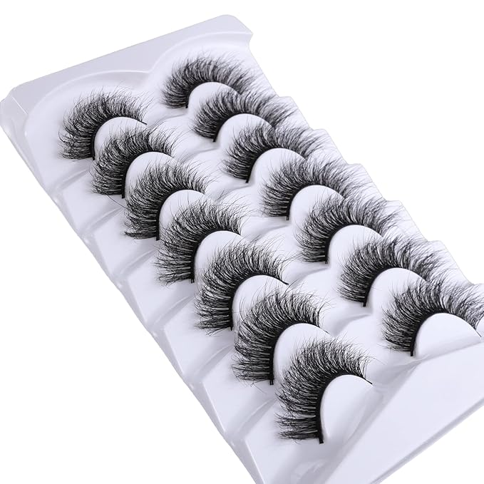 False Eyelashes Cat Eye Lashes Faux Mink Lashes Natural Look 8D Fluffy Wispy Lashes That Look Like Extensions Pestañas Postizas D Curl Lash Fake Strips Lashes 7 Pairs Pack