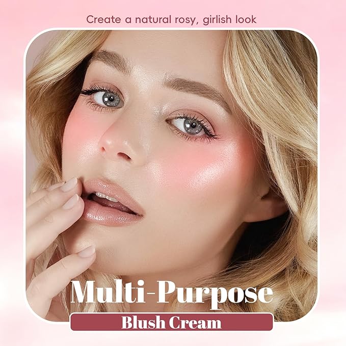 Gloss Glow Blush Palette for Cheeks and Lips, Natural Shimmer Dewy Glow Face Highlighter Nude Cream Blush Gloss Skin, Lightweight Blendable Multiuse Face Lip Makeup Palette 02Pink