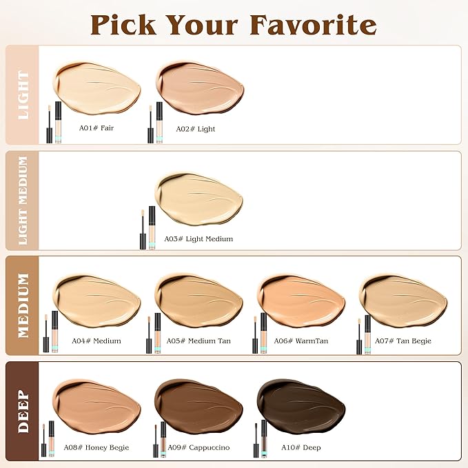Full Coverage Liquid Concealer, Foundation Makeup for Older Women, Covers Blemishes & Under-Eye Circles, Spots, Matte Finish, Hydrating Primer for Correct, 0.06 fl oz, Vegan & Cruelty-Free 04#Medium