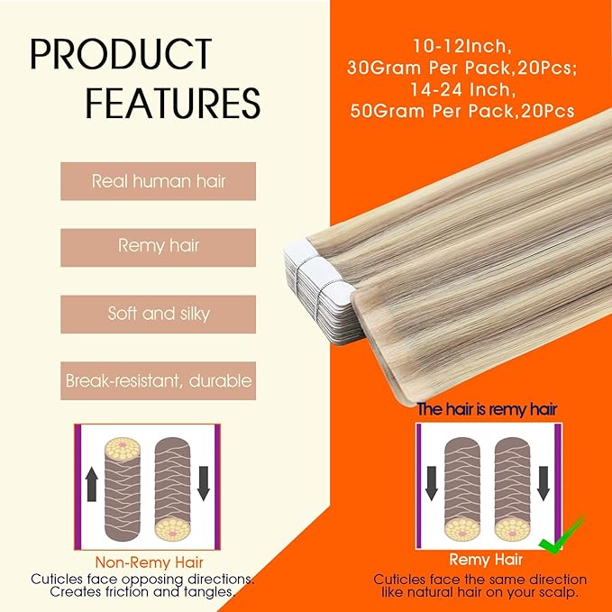 Full Shine Blonde Injected Tape Extensions Human Hair Color 18 Ash Blonde Highlight 613 Blonde Remy Tape in Hair Extensions Invisible Adhesive Skin Weft for Natural Look 14Inch 40G 20Pcs