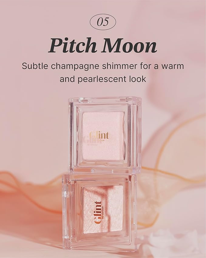 Spring Event Glint Dewy Highlighter (Pitch Moon, 0.08oz) - Luminous Glow, Infused with Micropearls, Shiny Illuminator. Rich Pigment & Silky Touch, Korean Makeup.