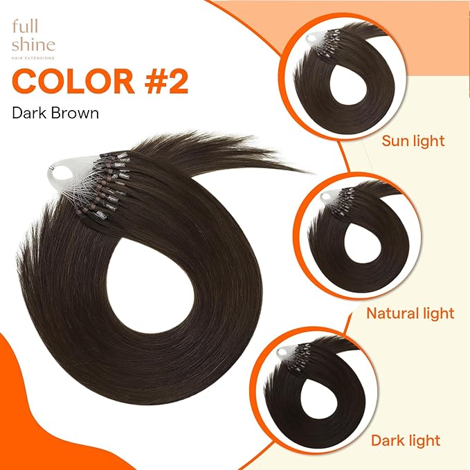 Full Shine Micro Link Hair Extensions Human Hair Dark Brown 14 Inch 50 Grams Micro Bead Hair Extensions Real Human Hair Cold Fusion Extensions Soft Remy Hair for Women