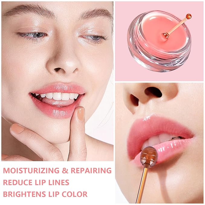 5 Pcs Bee Lip Balm Honey Pot, Honey Strawberry Apple Lip Mask Overnight, Moisturizing Lip Sleeping Mask, Hydrate Repair Prevent Dry Cracked Lip Exfoliator Lip Care