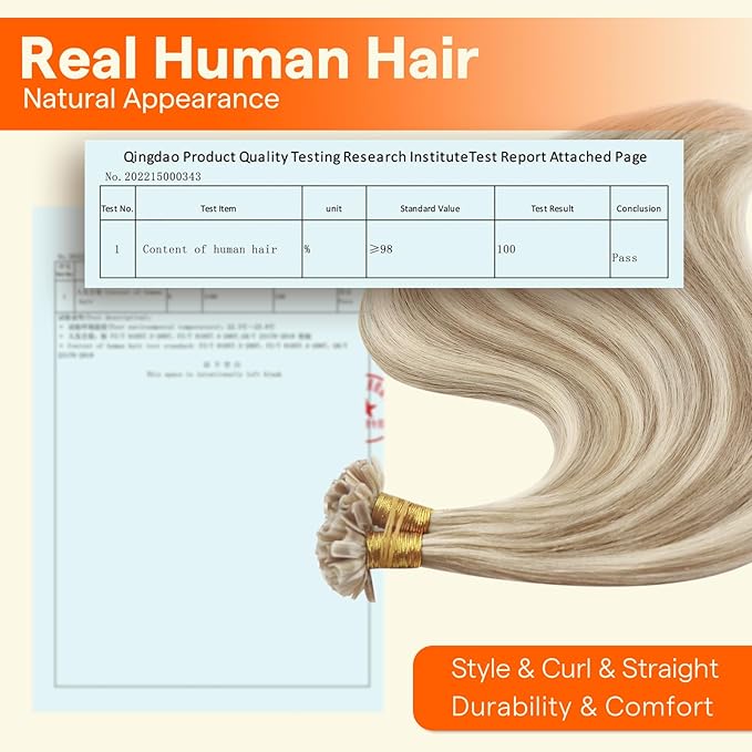 Full Shine U Tip Hair Extensions Human Hair Blonde Highlighted 24 Inch 50 Grams Ktip Human Hair Extensions for Women Long Straight Remy Hair Fusion Extensions add Length