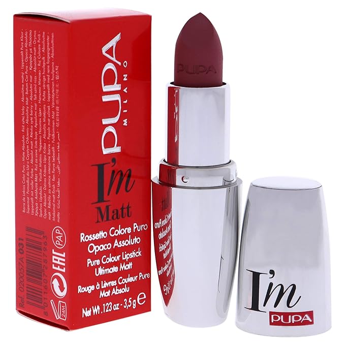 Pupa Milano I'M Matt Pure Color Lipstick - Velvety and Matt Lip Color - For Extraordinary Performance - Rich And Creamy Texture - 031 Magenta Rose - 0.123 Oz
