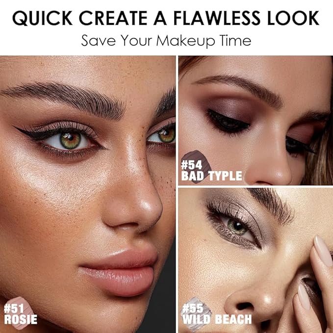 FOCALLURE 3PCS Cream Eyeshadow Stick Sets,Matte and Shimmer Eye Brightener, High Pigmented Crease-proof Pencil,Long Lasting Eye Shadow Highlighter Makeup,Numb