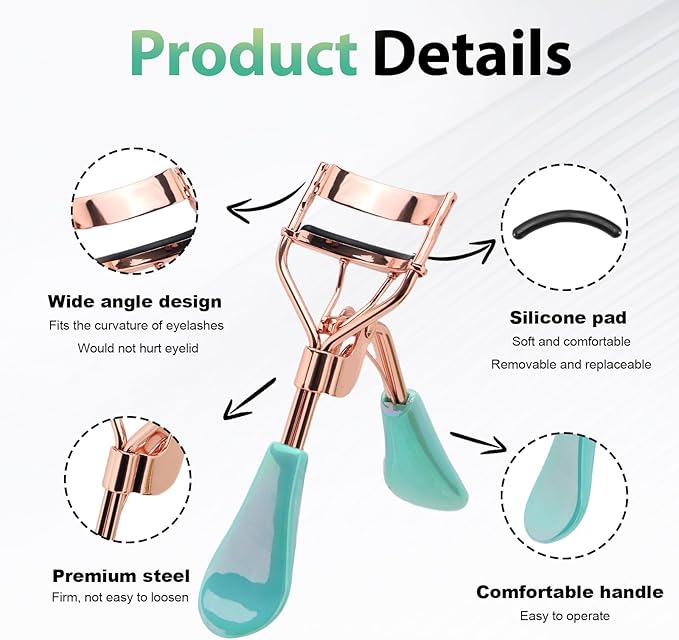 Eyelash Curler for Hooded Eyes,Euramerican,Asian, Jpanese C-curl, 2 Packs Eyelash Curler Refill Pads Compatible with Shiseido,Tweezerman,Shu uemura,Kevyn Aucoin,e.l.f