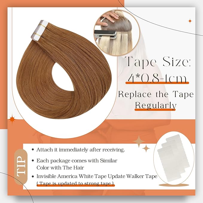 Full Shine Tape in Hair Extensions Human Hair Color 330 Auburn Tape ins Human Hair Extensions 10Inch Extensions 30G Invisible Human Hair Extension 20Pcs Straight Natural Hair for Women Add Volume