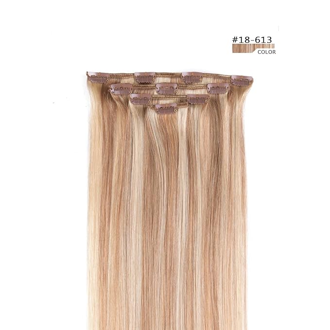18" Clip in Hair Extensions Remy Human Hair for Women - Silky Straight Human Hair Clip in Extensions 60grams 4pieces #18-613 Color