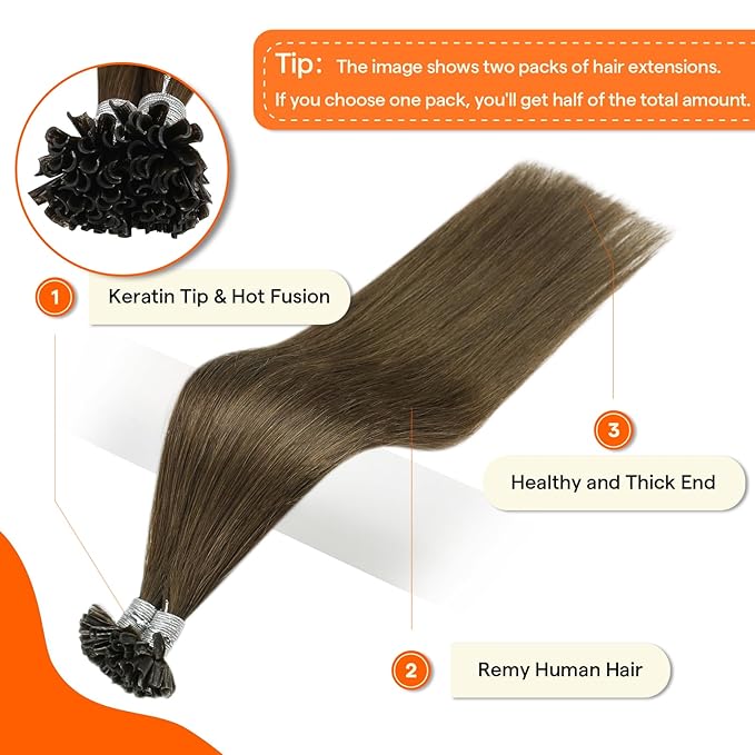 Full Shine U Tip Hair Extensions Human Hair Medium Brown 16 Inch Keratin Tip Hair Extensions Real Human Hair Prebonded Extensions 50 Grams Straight Remy Hair for Women