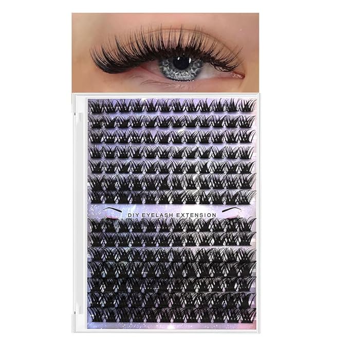 DIY Lash Clusters Kit Lash Extension Kit Natural Volume Lash Extensions Wispy Eyelash Clusters Faux Mink Fiber Lashes Individual Lashes Kit,9-16mm,D Curl,3#L+S08