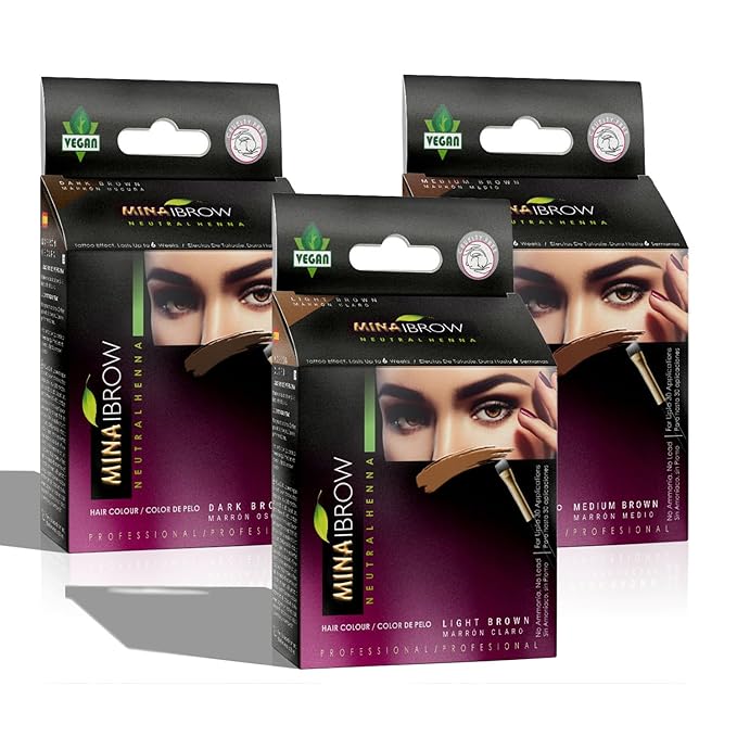 MinaiBrow Tinting Kit | Natural Spot Coloring Powder, Smudge Proof Formula | Instant Multi-Shade Brows (Dark, Light & Medium Brown)