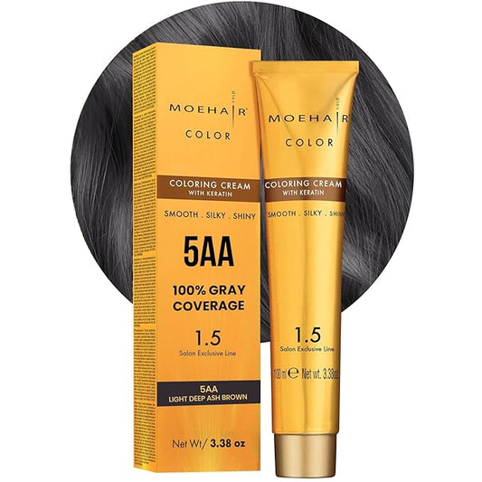 MOEHAIR Permanent Hair Color 5AA (Light Deep Ash Brown Hair  ) Hair Color for 100% Gray Coverage | Infused with Keratin | Adds Shines & Smoothens Hair | Non-Drippy (3.38 Fl. Oz)