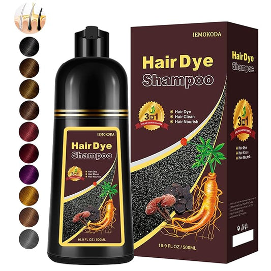 Natural Black Tea Hair Dye Shampoo 3 in 1, Hair Dye Shampoo for Men Women, Instant Black Color Hair Dye for 100% Gray Hair Coverage, Easy to Use, Champu Para Canas for All Hair Types, 16.9 Fl Oz