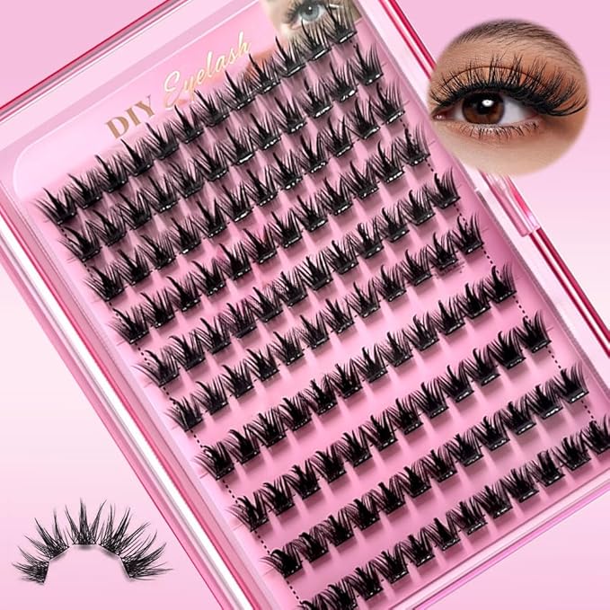 DIY Self Adhesive Eyelashes Natural Volume Lash Clusters Kit Pre Glued Eyelash Clusters No Glue Needed Lashes Wispy D-curl Cluster Eyelash Extensions Individual Lashes 5#