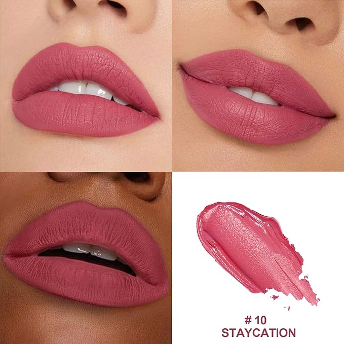 O'CHAIN Red Matte Lipstick, Long Lasting Full Coverage Non-Transfer Lipstick for Women Infused with Jojoba Oil and Vitamin E, Cruelty-Free & Vegan (10 STAYCATION) 0.12 Oz