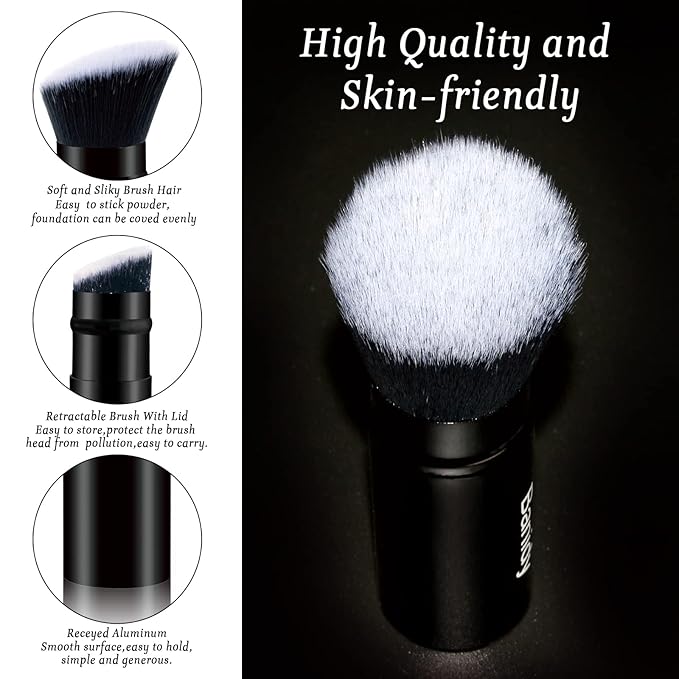 Makeup Brush Kabuki Face Brushes Retractable Travel Blush Kabuki Brush Portable Flawless for Foundation, Powder Blush, Bronzer, Buffing, Liquid, Cream, Cruelty Free with Cover(1PCS)