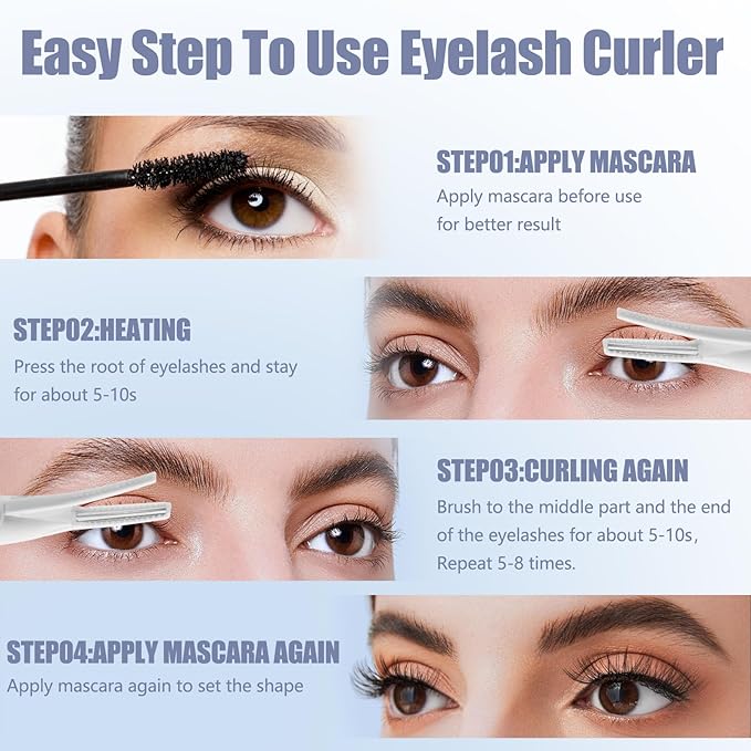 Heated Eyelash Curlers - 2 in 1 Clip- Type Heated lash Curler Best Seller Electric Eyelash Curler LED Display 3 Temp Settings for Makeup Tools USB Rechargeable Natural Curling 24H Long Lasting 11A