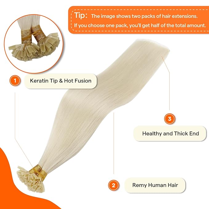 Full Shine 24 Inch K Tip Hair Extensions Real Human Hair Ice Blonde Ktip Human Hair Extensions 50 Grams Fusion Extensions Straight Remy Hair for Women add Length