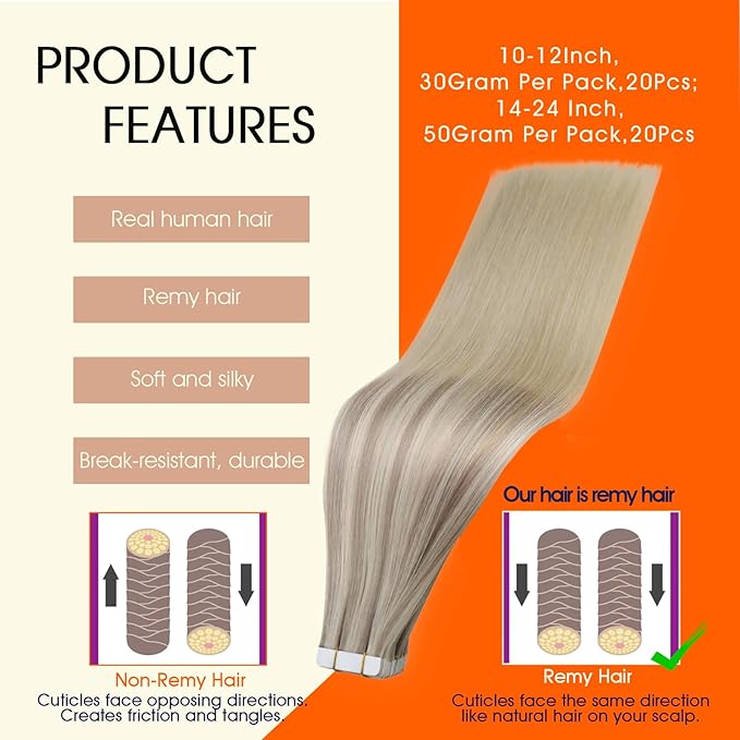 Full Shine Tape in Hair Extensions Real Human Hair 14Inch Balayage Color 18 Ash Blonde Fading to 22 and 60 Blonde Remy Tape in Extensions Seamless Tape Hair Ombre Skin Weft Hair Extensions 50G 20Pcs