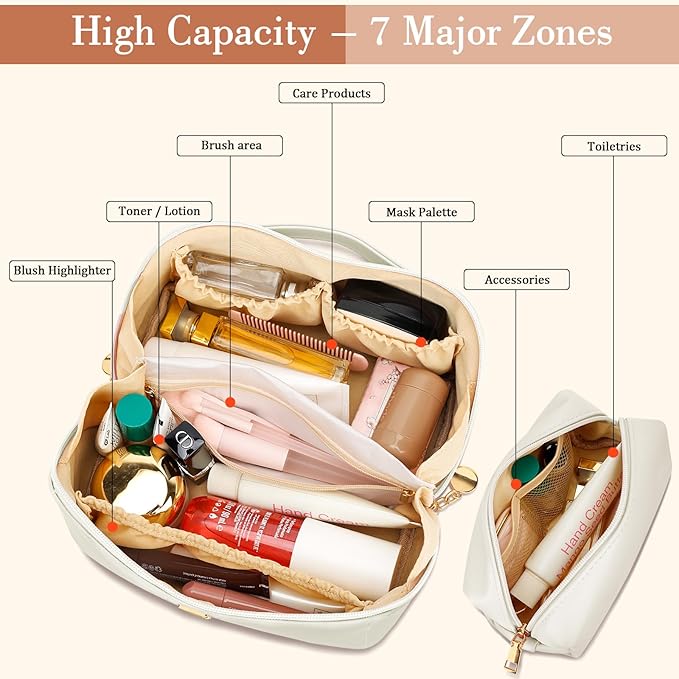 Birthday Gifts for Women Teen Girl, Personalized Initial Makeup Organizer Bag Set, Open Flat Travel Cosmetic Bag With Clear Divider and Handle(Beige,Z)