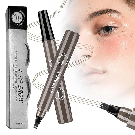 Microblading Eyebrow Pencil, 2025 Upgraded Waterproof Four-tip Beard and Eyebrow Pen, Long Lasting 3D Eye Brow Pencils for Women Natural Hair-Like Strokes (Gray)